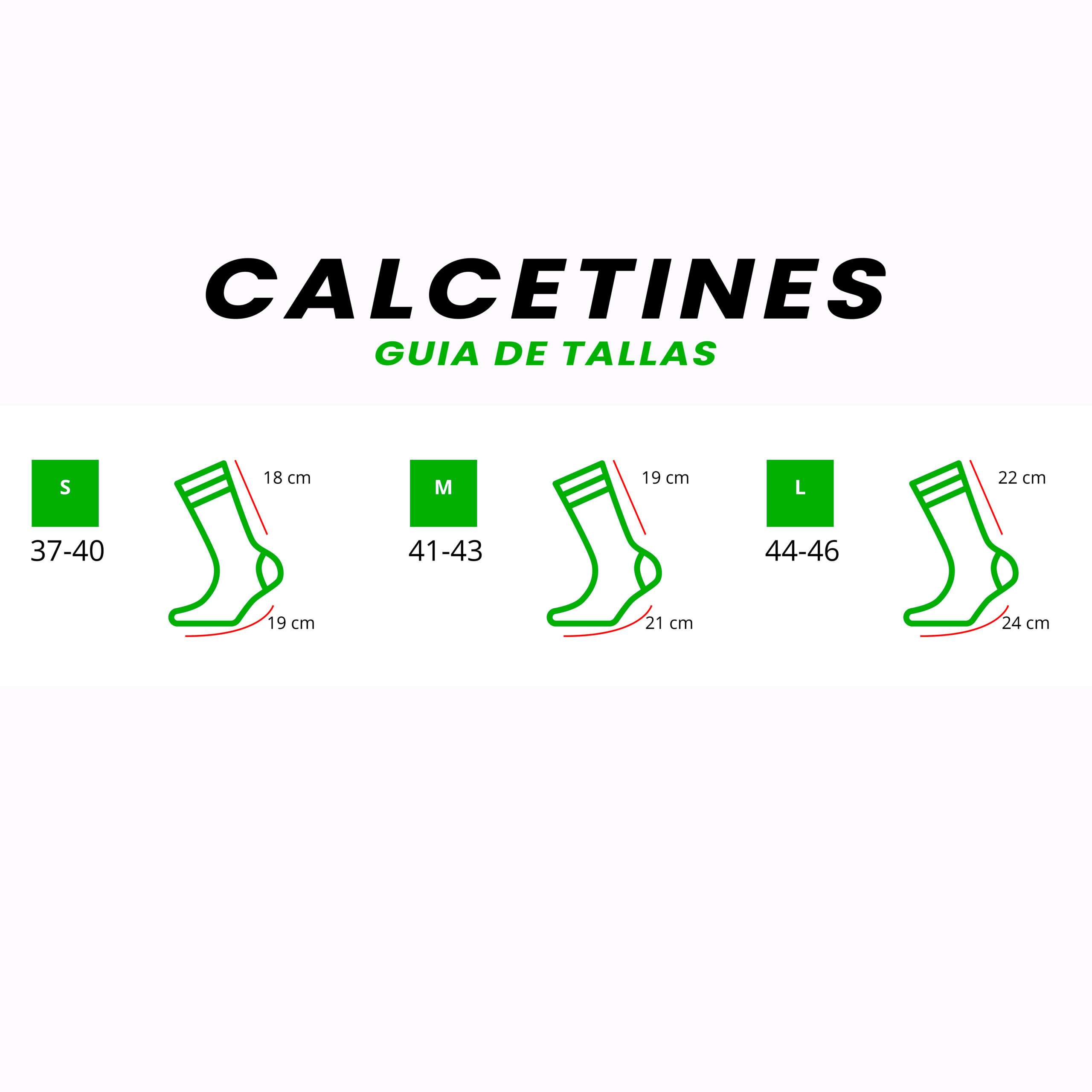 GUIA DE TALLAS CALCETINES GREEN POWER