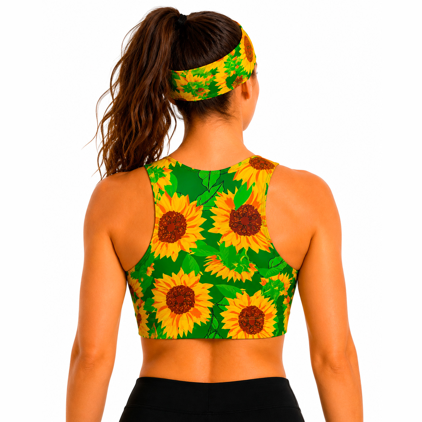 Top deportivo running mujer Green Power diseño Girasoles de frente
